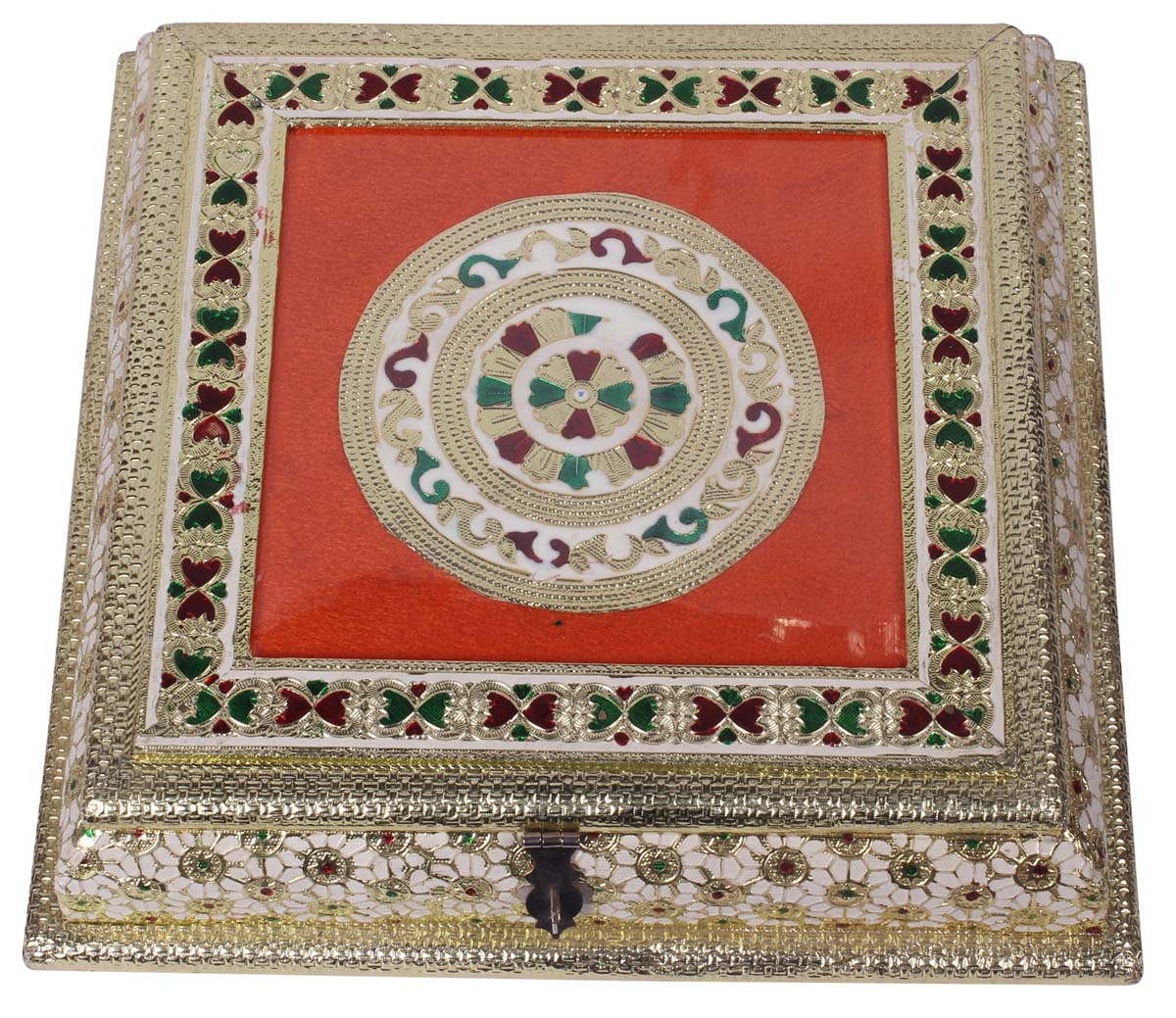 12” Spice Container / Dry-Fruit Holder / Tea Box in Brass & Aluminum Sheet - Square Antique-Look Box with Metal Work - Dining Table / Kitchen Essentials - Buy in Bulk Wholesale